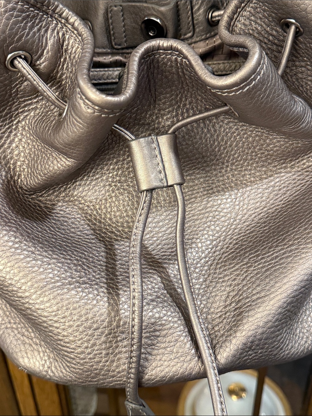 Cole Haan Pebbled Leather Drawstring Hobo in Taupe Brown - Picture 7 of 15